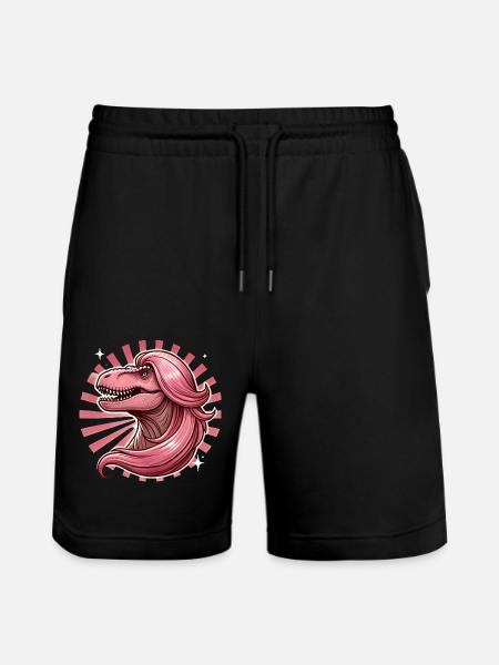 PinkHaired Diva TRex Illustration - Stanley/Stella Trainer Unisex Organic Jogging Shorts - black