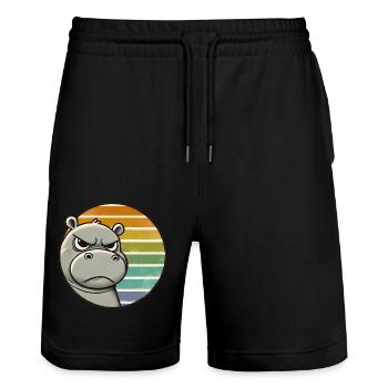 Mürrisches Nilpferd Retro Regenbogen Design - Stanley/Stella Unisex Bio Joggingshorts Trainer  - Schwarz - Vorne - Nik (191cm) & Marisol (170cm)
