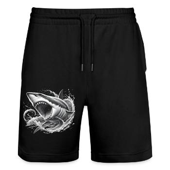 Illustration de requin féroce dans les vagues - Short de jogging bio TRAINER Stanley/Stella unisexe - noir - Devant - Nik (191cm) & Marisol (170cm)