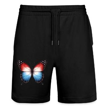 Conception du drapeau papillon patriotique - Short de jogging bio TRAINER Stanley/Stella unisexe - noir - Devant - Nik (191cm) & Marisol (170cm)