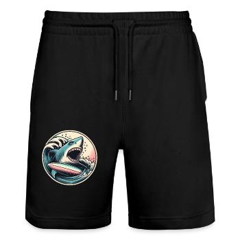 Fierce Shark Surf Graphic in Waves - Stanley/Stella Trainer Unisex Organic Jogging Shorts - black - Front - Nik (191cm) & Marisol (170cm)