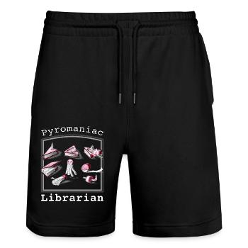 Pyromaniac Librarian Igniting Book Ideas - Stanley/Stella Trainer Unisex Organic Jogging Shorts - black - Front - Nik (191cm) & Marisol (170cm)
