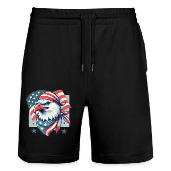 Patriotischer Adler mit amerikanischer Flagge - Stanley/Stella Unisex Bio Joggingshorts Trainer  - Schwarz - Vorne - Nik (191cm) & Marisol (170cm)