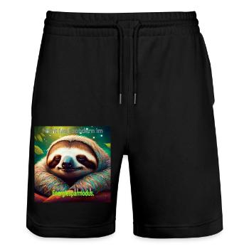 Nicht faul, sondern im Energiesparmodus - Stanley/Stella Unisex Bio Joggingshorts Trainer  - Schwarz - Vorne - Nik (191cm) & Marisol (170cm)