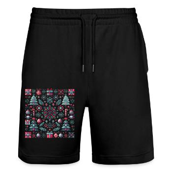 Festliches Pixel Art Weihnachtsmuster - Stanley/Stella Unisex Bio Joggingshorts Trainer  - Schwarz - Vorne - Nik (191cm) & Marisol (170cm)