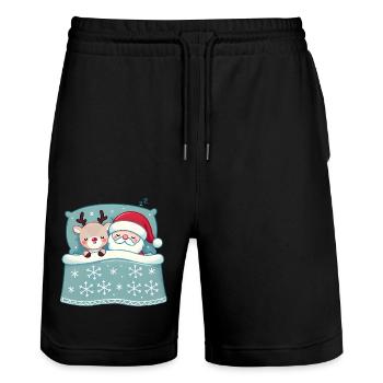 Duo de sommeil douillet renne du Père Noël - Short de jogging bio TRAINER Stanley/Stella unisexe - noir - Devant - Nik (191cm) & Marisol (170cm)