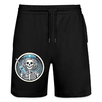 Grimmiges, aber fürsorgliches Skelett Krankenschwester Abzeichen - Stanley/Stella Unisex Bio Joggingshorts Trainer  - Schwarz - Vorne - Nik (191cm) & Marisol (170cm)