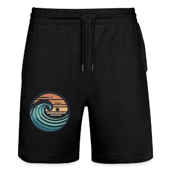 Vintage Ocean Wave Sonnenuntergang Abzeichen - Stanley/Stella Unisex Bio Joggingshorts Trainer  - Schwarz - Vorne - Nik (191cm) & Marisol (170cm)