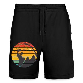 Hangover – Retro Mountaineer Head Silhouette - Stanley/Stella Trainer Unisex Organic Jogging Shorts - black - Front - Nik (191cm) & Marisol (170cm)