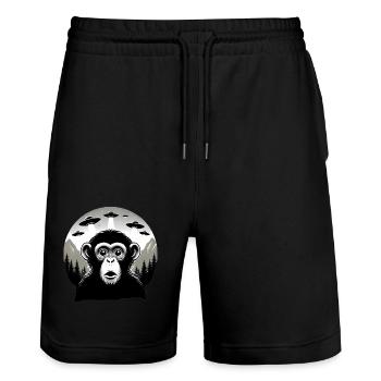 Monkey with UFO - Stanley/Stella Trainer Unisex Organic Jogging Shorts - black - Front - Nik (191cm) & Marisol (170cm)