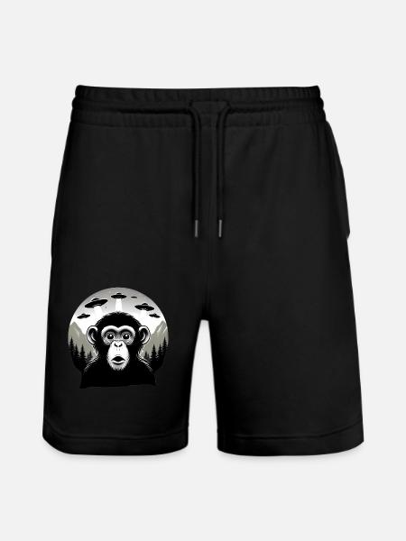 Monkey with UFO - Stanley/Stella Trainer Unisex Organic Jogging Shorts - black