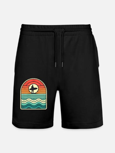 Retro Sunset Surfer Silhouette - Stanley/Stella Trainer Unisex Organic Jogging Shorts - black