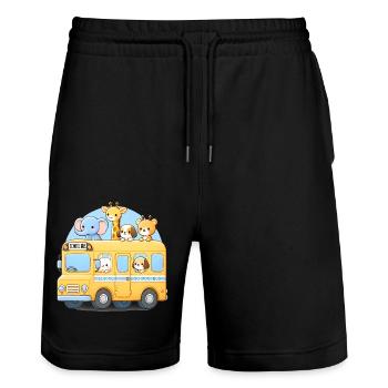 Cute Animal School Bus Illustration - Stanley/Stella Trainer Unisex Organic Jogging Shorts - black - Front - Nik (191cm) & Marisol (170cm)
