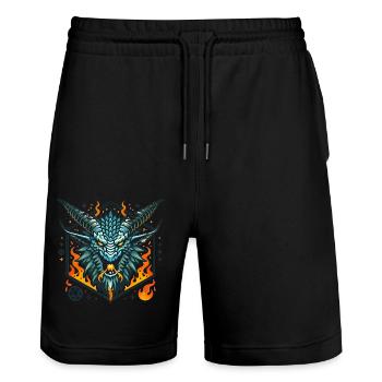 Fierce Flaming Dragon Head Badge - Stanley/Stella Trainer Unisex Organic Jogging Shorts - black - Front - Nik (191cm) & Marisol (170cm)