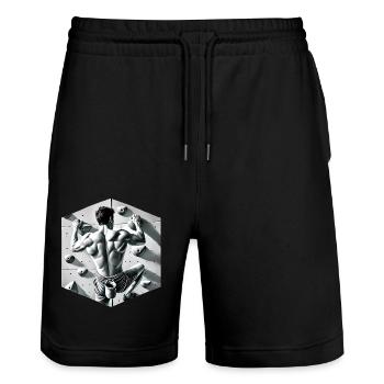Graustufen-Kletterer-Illustration - Stanley/Stella Unisex Bio Joggingshorts Trainer  - Schwarz - Vorne - Nik (191cm) & Marisol (170cm)