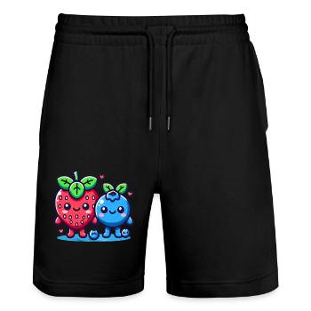Erdbeere Heidelbeere Kawaii Duo - Stanley/Stella Unisex Bio Joggingshorts Trainer  - Schwarz - Vorne - Nik (191cm) & Marisol (170cm)