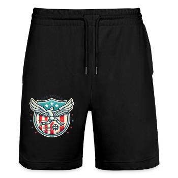 USA Fußball Abzeichen mit Flügeln Design - Stanley/Stella Unisex Bio Joggingshorts Trainer  - Schwarz - Vorne - Nik (191cm) & Marisol (170cm)
