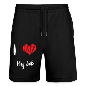 Hasse meinen Job Stopp Hass Anti Hass - Stanley/Stella Unisex Bio Joggingshorts Trainer  - Schwarz - Vorne - Nik (191cm) & Marisol (170cm)