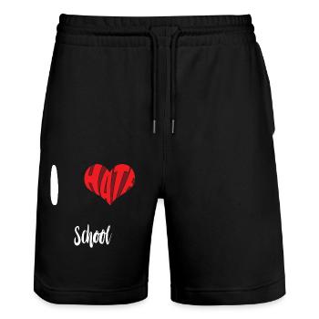 Hass Schule Stopp Hass Anti Hass - Stanley/Stella Unisex Bio Joggingshorts Trainer  - Schwarz - Vorne - Nik (191cm) & Marisol (170cm)