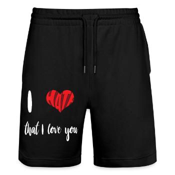 Hasse, die dich lieben Stopp Hass Anti Hass - Stanley/Stella Unisex Bio Joggingshorts Trainer  - Schwarz - Vorne - Nik (191cm) & Marisol (170cm)