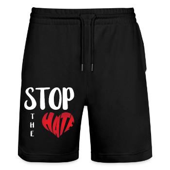 Kein Hass Abneigung Stopp Hass Anti Hass - Stanley/Stella Unisex Bio Joggingshorts Trainer  - Schwarz - Vorne - Nik (191cm) & Marisol (170cm)