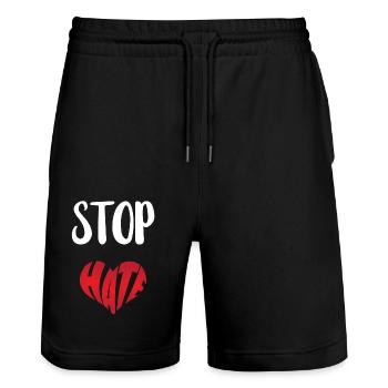 Kein Hass Abneigung Stopp Hass Anti Hass - Stanley/Stella Unisex Bio Joggingshorts Trainer  - Schwarz - Vorne - Nik (191cm) & Marisol (170cm)