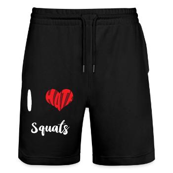 Workout I Hate Squats Training Exercise - Stanley/Stella Trainer Unisex Organic Jogging Shorts - black - Front - Nik (191cm) & Marisol (170cm)