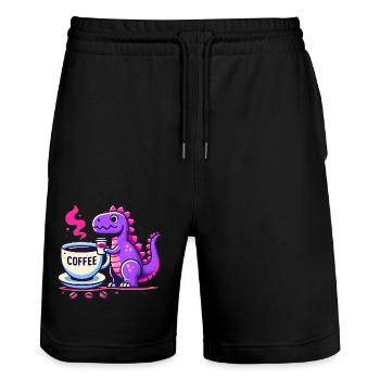Purple Dino dégustant un café - Short de jogging bio TRAINER Stanley/Stella unisexe - noir - Devant - Nik (191cm) & Marisol (170cm)