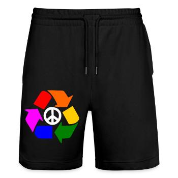Peace lgbt sign - peace sign - Stanley/Stella Trainer Unisex Organic Jogging Shorts - black - Front - Nik (191cm) & Marisol (170cm)