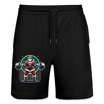 Santas Strong Snatch Powerlifting - Stanley/Stella Trainer Unisex Organic Jogging Shorts - black - Front - Nik (191cm) & Marisol (170cm)