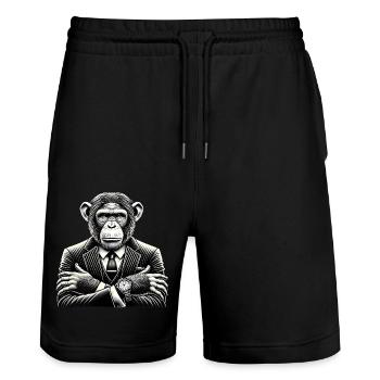 Chimpanzee in Suit Bold Monochrome Art - Stanley/Stella Trainer Unisex Organic Jogging Shorts - black - Front - Nik (191cm) & Marisol (170cm)