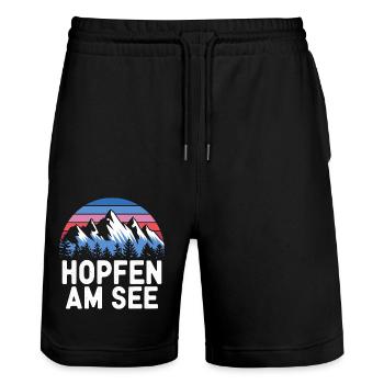Hopfen am See Montagnes Vacances Randonnée - Short de jogging bio TRAINER Stanley/Stella unisexe - noir - Devant - Nik (191cm) & Marisol (170cm)