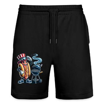 Smokin Hot BBQ Retro Hot Dog Design - Stanley/Stella Unisex Bio Joggingshorts Trainer  - Schwarz - Vorne - Nik (191cm) & Marisol (170cm)