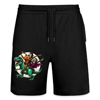 Gruseliges Trio Reiten TRex Halloween Spaß - Stanley/Stella Unisex Bio Joggingshorts Trainer  - Schwarz - Vorne - Nik (191cm) & Marisol (170cm)