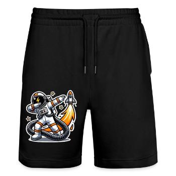 Lustiges Dabbing Astronaut Space Design - Stanley/Stella Unisex Bio Joggingshorts Trainer  - Schwarz - Vorne - Nik (191cm) & Marisol (170cm)