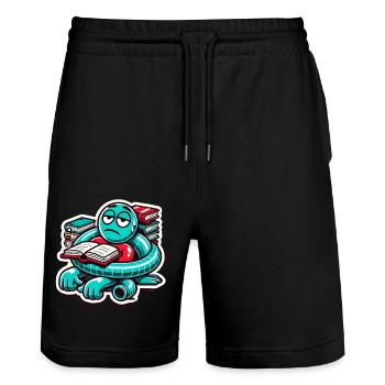 Erschöpfter Buchliebhaber Cartoon Design - Stanley/Stella Unisex Bio Joggingshorts Trainer  - Schwarz - Vorne - Nik (191cm) & Marisol (170cm)