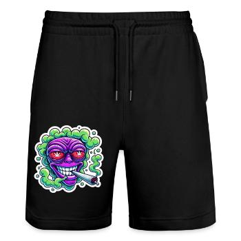 Tête de fumée extraterrestre Autocollant de dessin animé - Short de jogging bio TRAINER Stanley/Stella unisexe - noir - Devant - Nik (191cm) & Marisol (170cm)