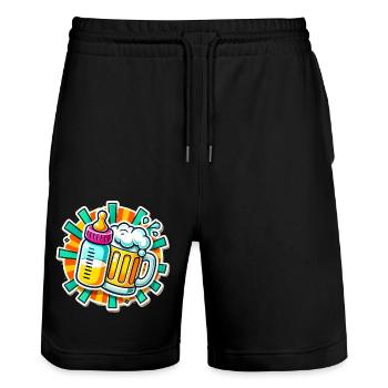 Prost Papa Bierkrug Babyflasche - Stanley/Stella Unisex Bio Joggingshorts Trainer  - Schwarz - Vorne - Nik (191cm) & Marisol (170cm)