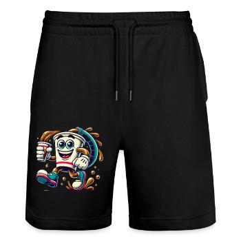 Lustige Kaffeetasse Cartoon Splash - Stanley/Stella Unisex Bio Joggingshorts Trainer  - Schwarz - Vorne - Nik (191cm) & Marisol (170cm)