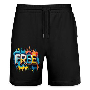 Freei, Free, Freedom - Stanley/Stella Trainer Unisex Organic Jogging Shorts - black - Front - Nik (191cm) & Marisol (170cm)