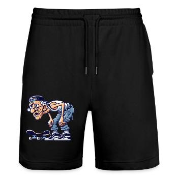 Lustiger alter Skater Cartoon Aufkleber - Stanley/Stella Unisex Bio Joggingshorts Trainer  - Schwarz - Vorne - Nik (191cm) & Marisol (170cm)