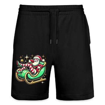 Sassy Santa Lounging on Sleigh - Stanley/Stella Trainer Unisex Organic Jogging Shorts - black - Front - Nik (191cm) & Marisol (170cm)