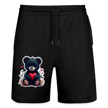 Black Teddy with Heart - Stanley/Stella Trainer Unisex Organic Jogging Shorts - black - Front - Nik (191cm) & Marisol (170cm)