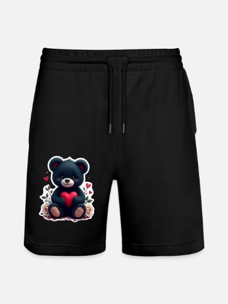 Black Teddy with Heart - Stanley/Stella Trainer Unisex Organic Jogging Shorts - black