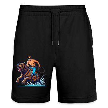 Bear Rider Adventure Cartoon Design - Short de jogging bio TRAINER Stanley/Stella unisexe - noir - Devant - Nik (191cm) & Marisol (170cm)