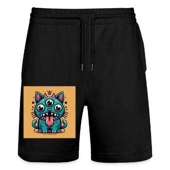 chats mignons monstre manga japon asie look rétro - Short de jogging bio TRAINER Stanley/Stella unisexe - noir - Devant - Nik (191cm) & Marisol (170cm)