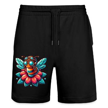 Abeille aviatrice mignonne sur la conception de la fleur - Short de jogging bio TRAINER Stanley/Stella unisexe - noir - Devant - Nik (191cm) & Marisol (170cm)