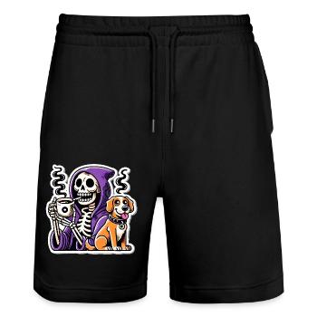 Skeleton Coffee Lover with Dog - Stanley/Stella Trainer Unisex Organic Jogging Shorts - black - Front - Nik (191cm) & Marisol (170cm)