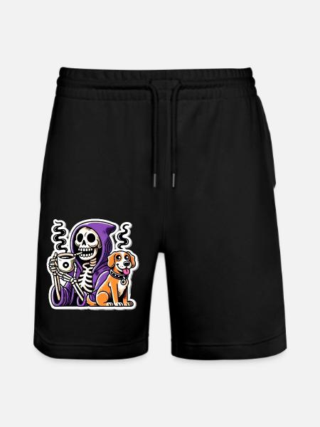 Skeleton Coffee Lover with Dog - Stanley/Stella Trainer Unisex Organic Jogging Shorts - black