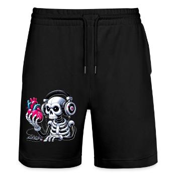 Skeleton Listening to Heart Design - Stanley/Stella Trainer Unisex Organic Jogging Shorts - black - Front - Nik (191cm) & Marisol (170cm)
